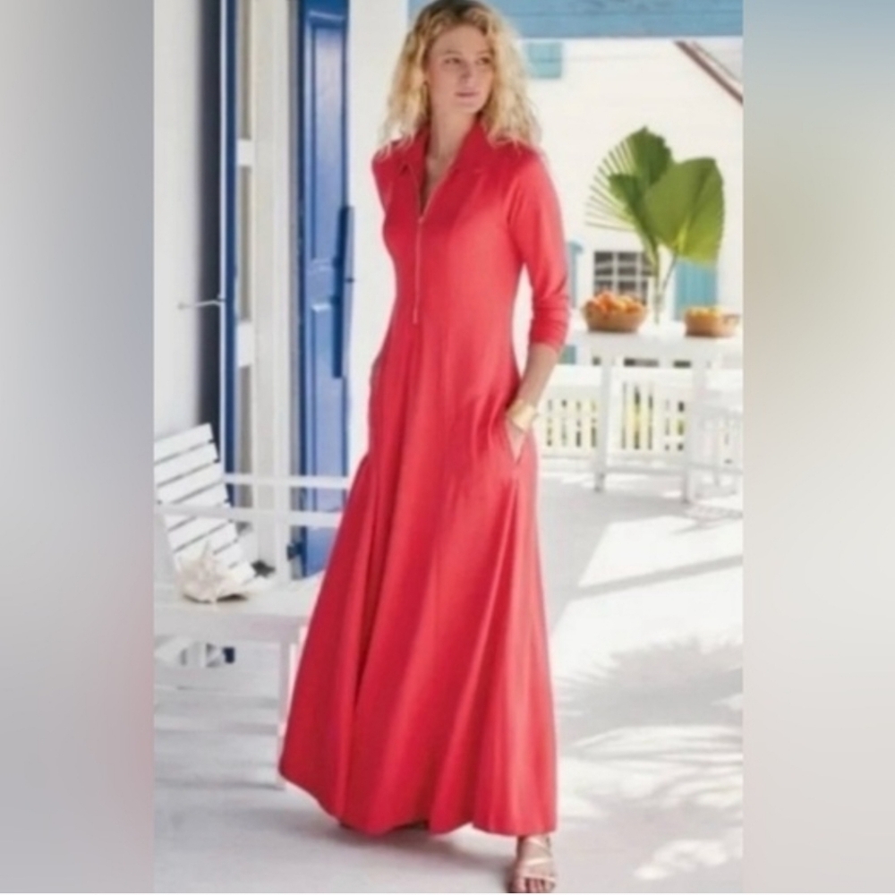 Soft Surroundings Red Swingtime Ponte Knit Maxi Dress